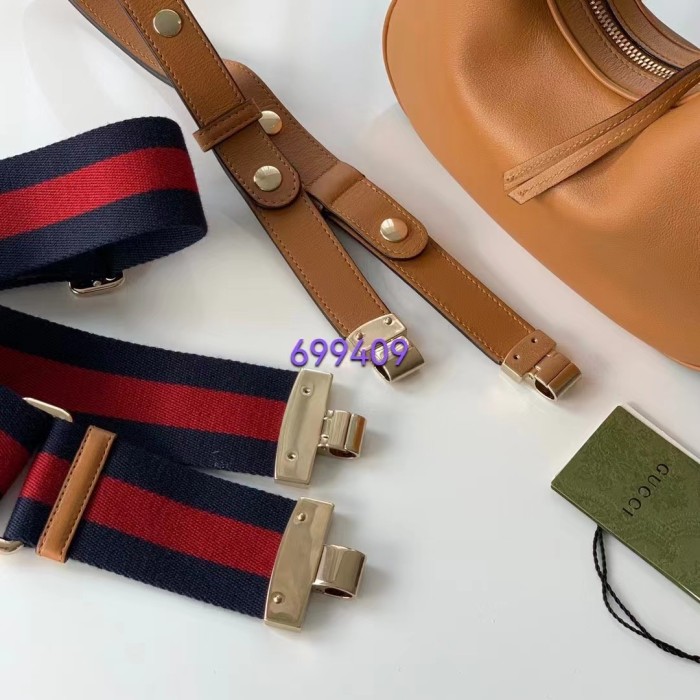 Gucci Women Attache Small Shoulder Bag Oatmeal Leather Orange Black Web