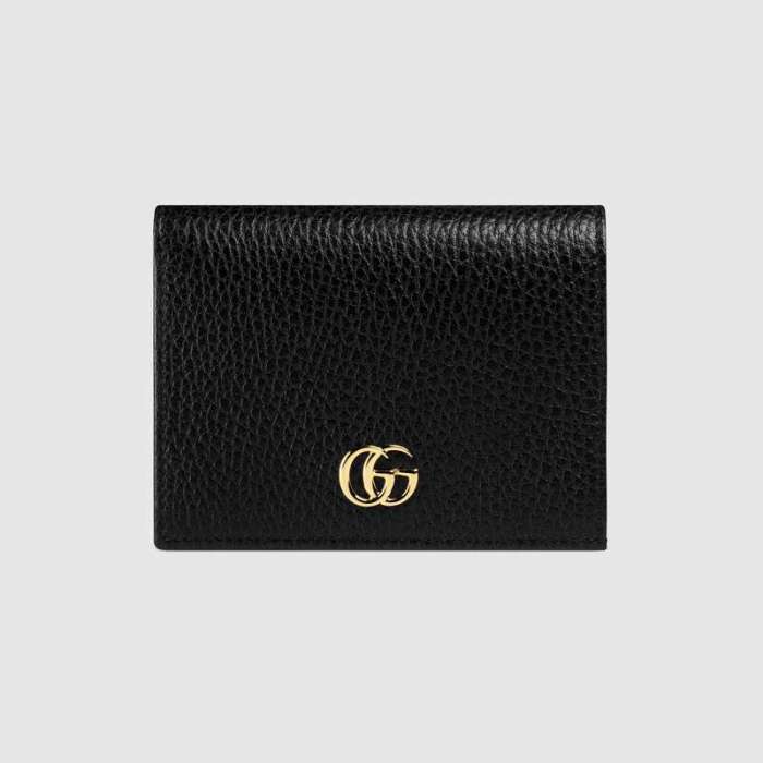 Gucci GG Unisex Leather Card Case Wallet in Textured Leather with Double G
