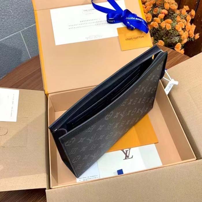 Louis Vuitton LV Unisex Pochette Voyage MM Black Grey Monogram Eclipse Canvas