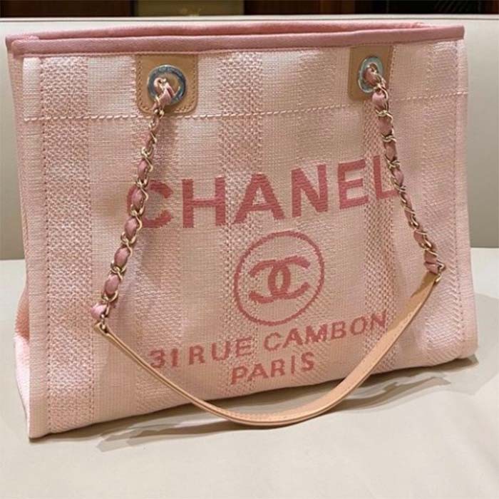 Chanel Women Deanville Shopping Bag Canvas Leather Mixed Fibers Pink