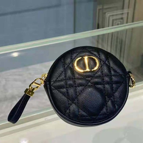 Dior Women Detachable Dior Caro Round Coin Purse-Black