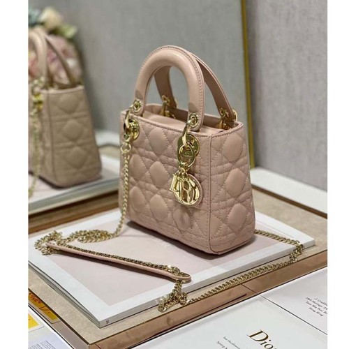 Dior Women CD Mini Lady Dior Bag Powder Pink Cannage Lambskin
