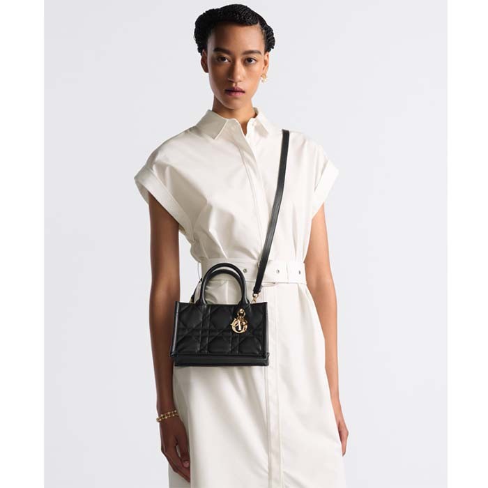 Dior Unisex CD Mini Dior Book Tote Black Macrocannage Calfskin