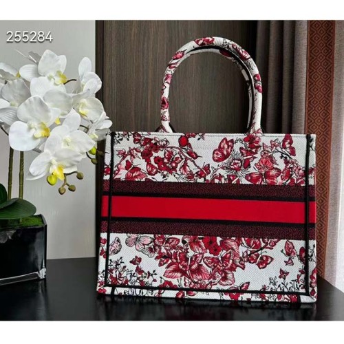 Dior Women CD Medium Book Tote White Red Le Cœur Des Papillons Embroidery