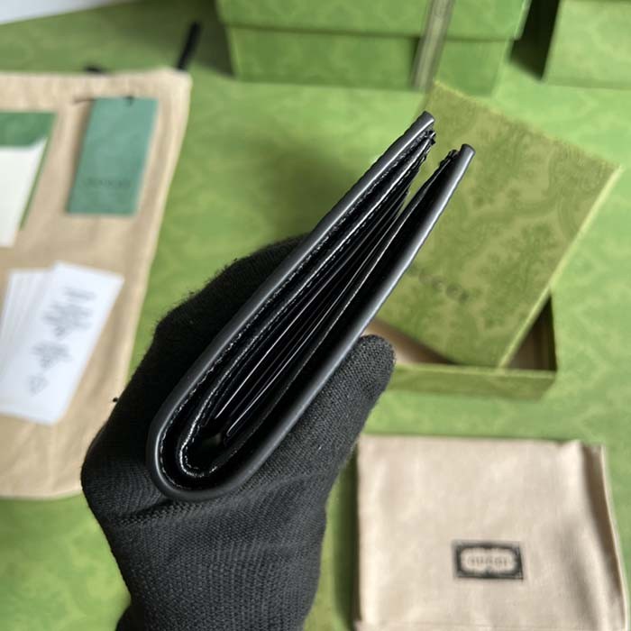 Gucci Unisex GG Embossed Money Clip Embossed Black Leather Viscose Lining