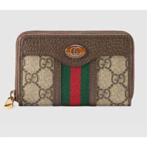 Gucci GG Unisex Ophidia GG Zip Around Card Case in Beige/Ebony GG Supreme Canvas