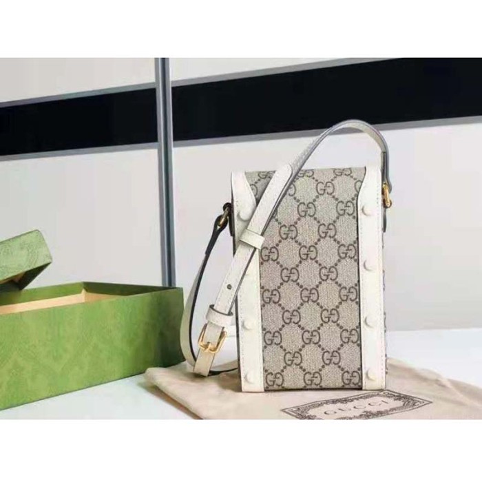 Gucci Unisex Gucci Horsebit 1955 Mini Bag Beige Ebony GG Supreme Canvas