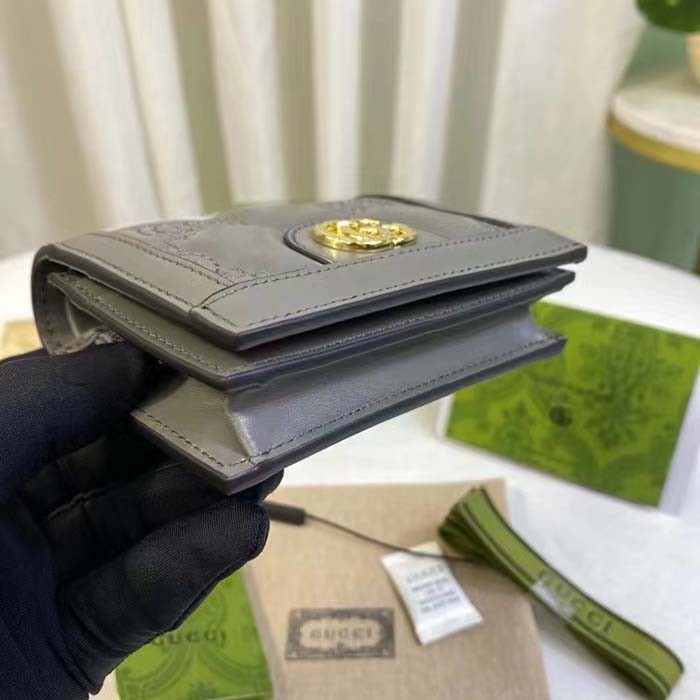 Gucci Unisex GG Marmont Card Case Wallet Grey GG Matelassé Leather Double G