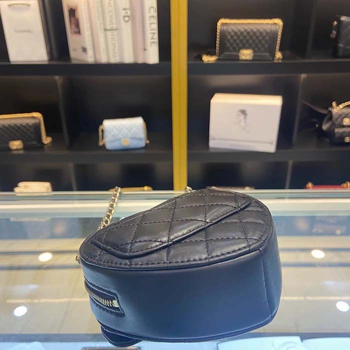 Chanel Women CC Heart Shape Bag Black Calfskin Leather Gold-Tone Metal