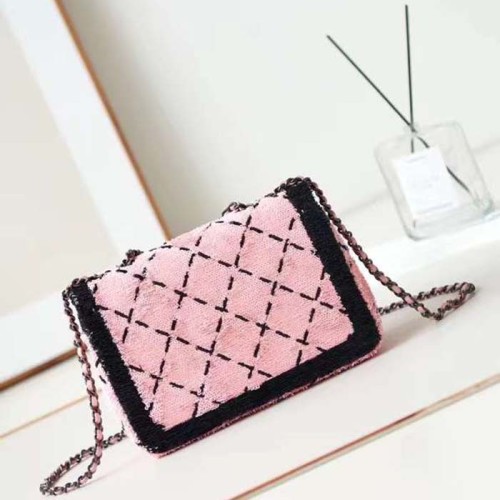 Chanel Women CC Small Flap Bag Sequins Black Metal Pink Black
