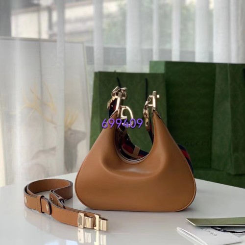 Gucci Women Attache Small Shoulder Bag Oatmeal Leather Orange Black Web