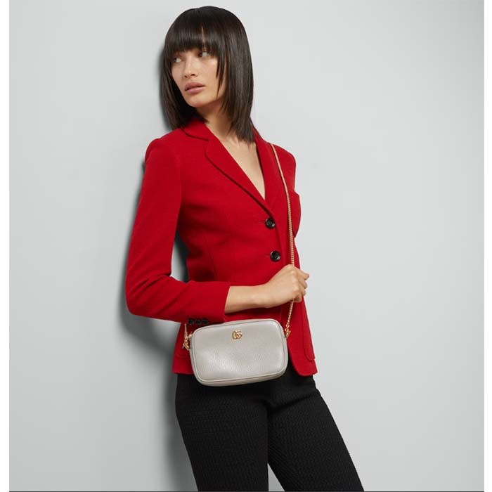 Gucci Women GG Marmont Super Mini Shoulder Bag Grey Leather