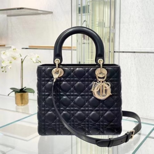 Dior Women CD Medium Lady Dior Bag Black Cannage Lambskin