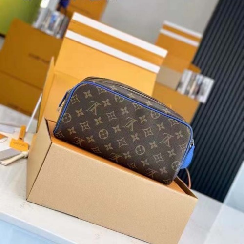 Louis Vuitton LV Unisex Dopp Kit Toilet Pouch Blue Monogram Macassar Coated Canvas