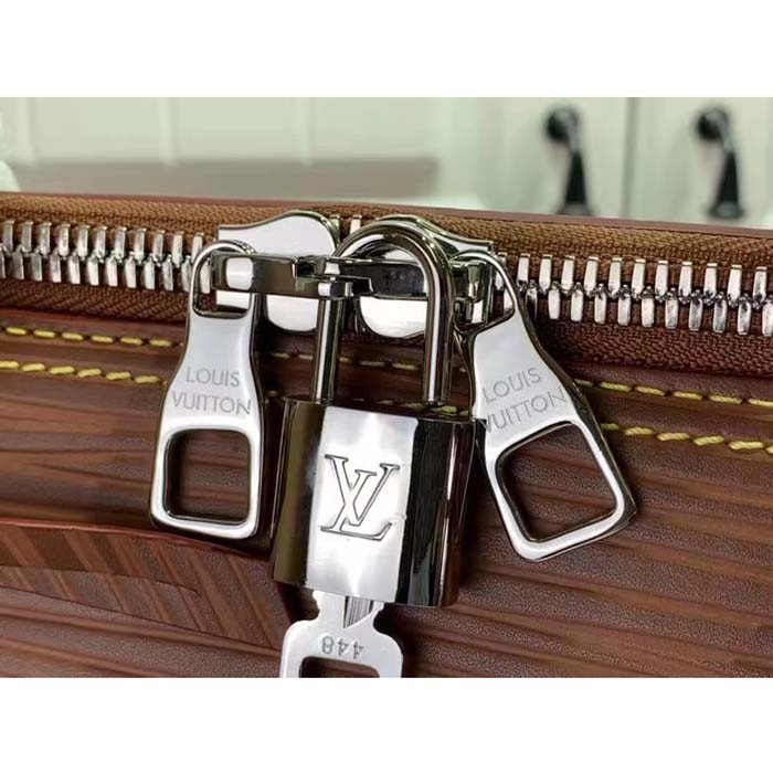 Louis Vuitton LV Unisex Alma Travel GM Cognac Calf Leather Double Zip Closure