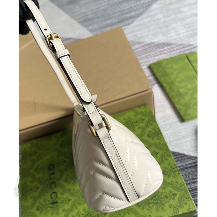 Gucci Women GG Marmont Shoulder Bag White Matelassé Chevron Leather Double G
