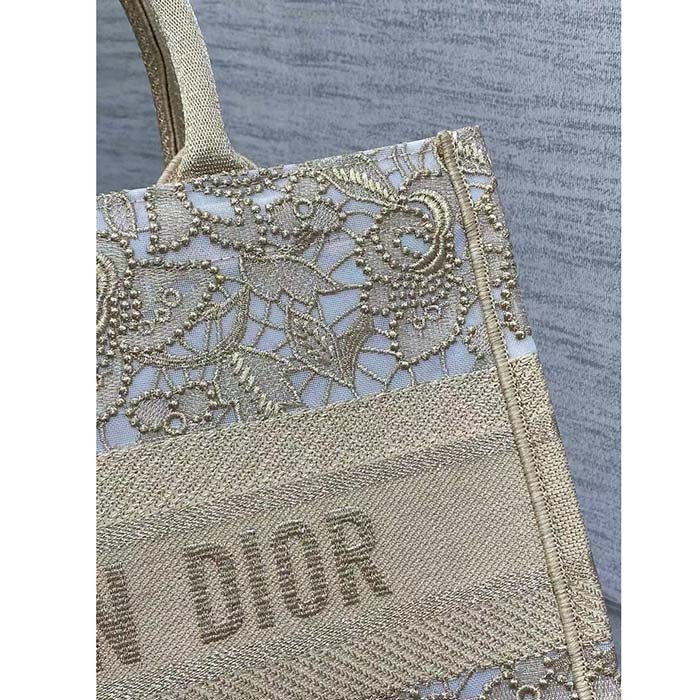 Dior Women CD Medium Dior Book Tote D-Lace Embroidery Macramé Effect