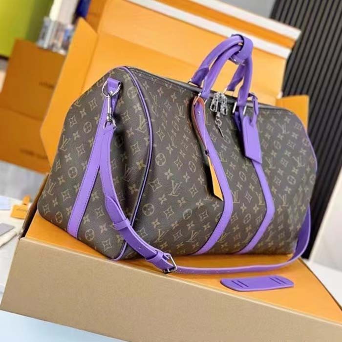 Louis Vuitton LV Unisex Keepall Bandoulière 50 Purple Monogram Macassar Coated Canvas