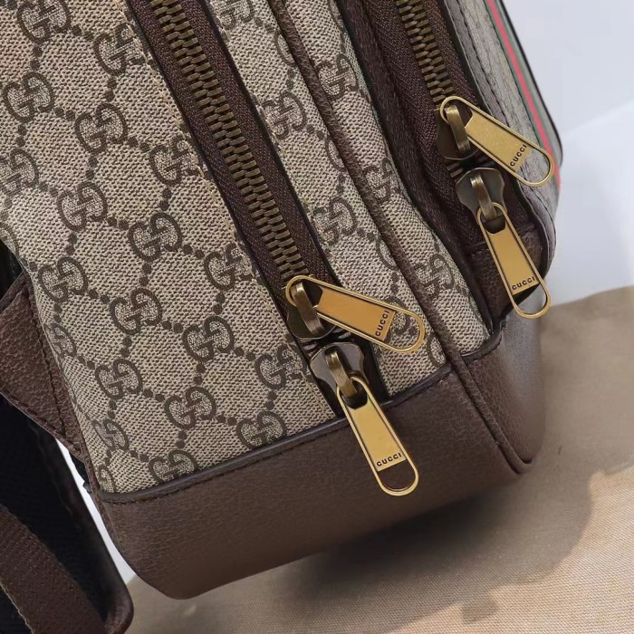 Gucci Unisex Ophidia GG Medium Backpack Beige Ebony GG Supreme Canvas Double G