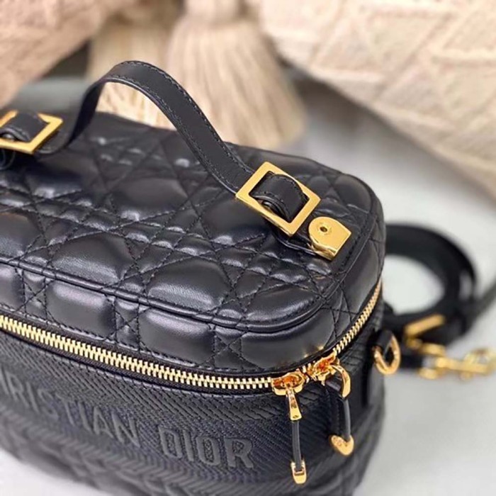 Dior Women Small Diortravel Vanity Case Cannage Lambskin-Black