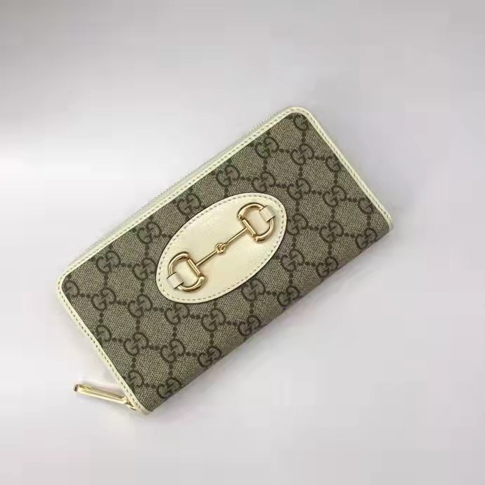 Gucci Unisex 1955 Horsebit Zip Around Wallet Beige Ebony GG Supreme Canvas