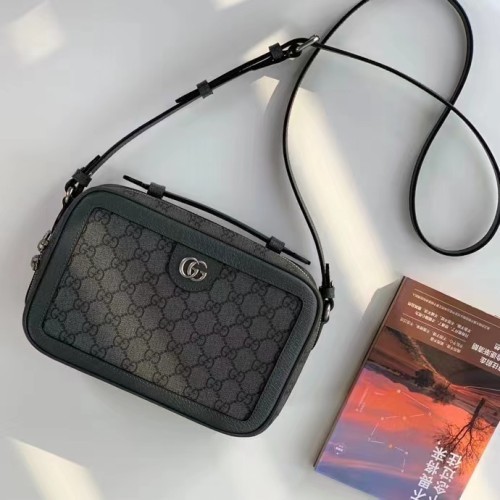 Gucci Unisex Ophidia GG Small Crossbody Bag Grey Black GG Supreme Canvas Double G
