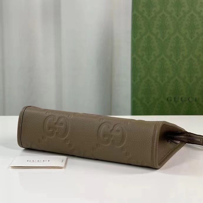 Gucci Unisex Jumbo GG Pouch Dark Green Jumbo GG Leather Zip Closure