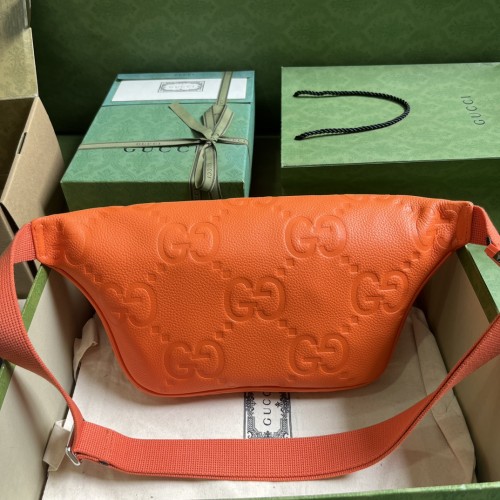 Gucci Unisex GG Jumbo GG Belt Bag Orange Leather Zip Closure