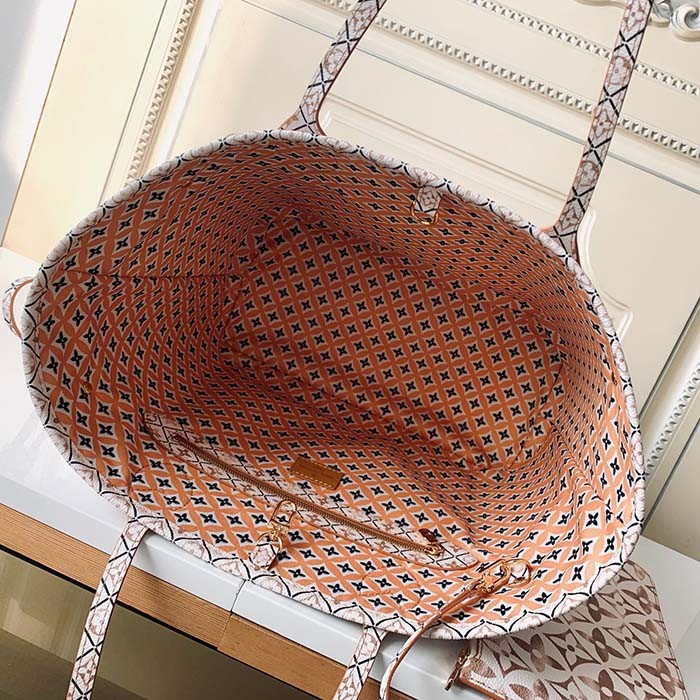 Louis Vuitton LV Unisex Neverfull MM Beige Monogram Coated Canvas Textile Lining