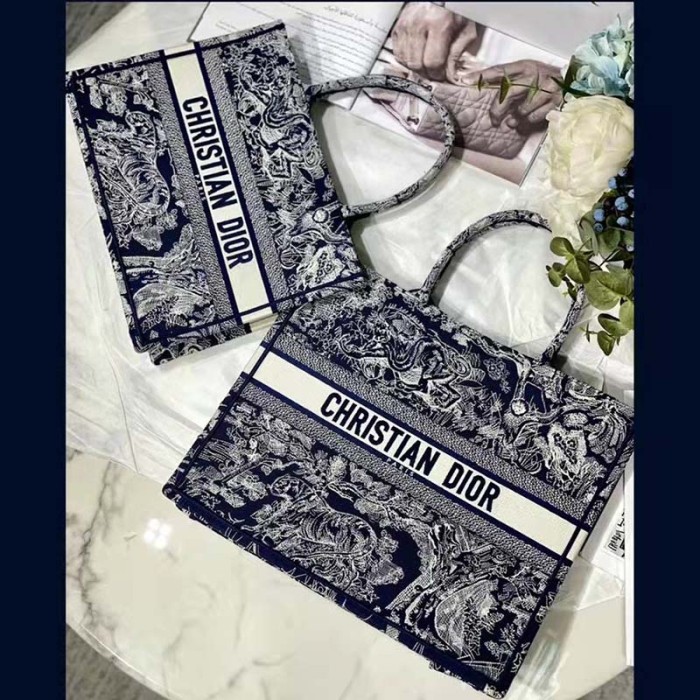 Dior Unisex Medium Book Tote Blue Toile De Jouy Reverse Embroidery