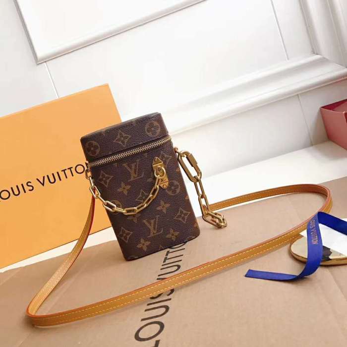 Louis Vuitton LV Unisex Phone Box Bag in Monogram Coated Canvas-Brown