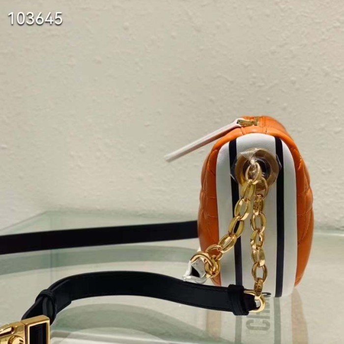 Dior Women CD Small Dior Vibe Hobo Bag Fluorescent Orange Macrocannage Lambskin