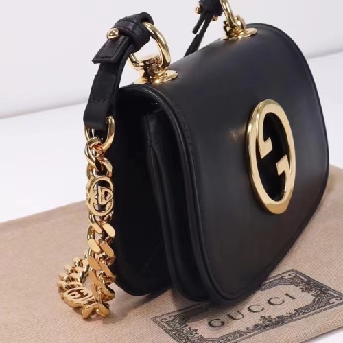 Gucci Women GG Blondie Mini Shoulder Bag Black Leather Round Interlocking G Chain