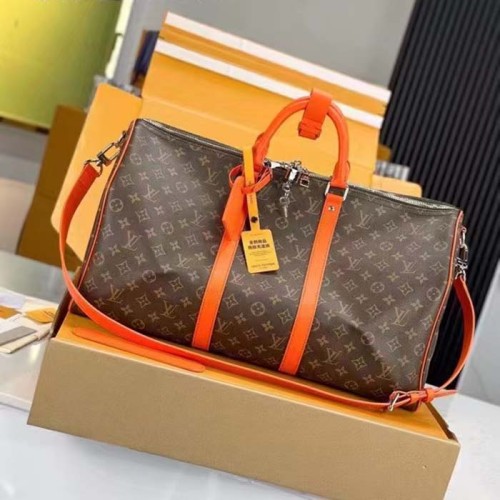 Louis Vuitton LV Unisex Keepall Bandoulière 50 Orange Monogram Macassar Coated Canvas