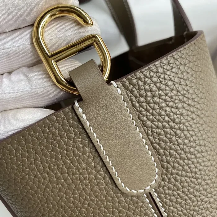 Hermes Women In the Loop 18 Handbag Clemence Leather-Grey/Gold