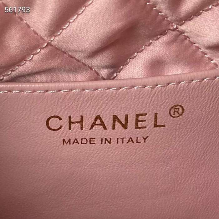 Chanel Women CC 22 Mini Handbag Shiny Calfskin Patchwork Light Pink Purple