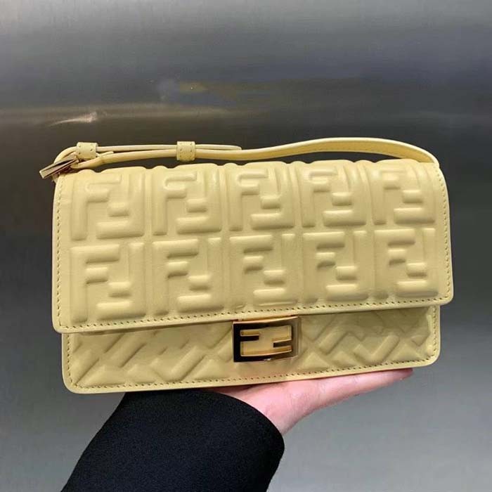 Fendi Women FF Wallet On Chain Baguette Yellow Nappa Leather Wallet