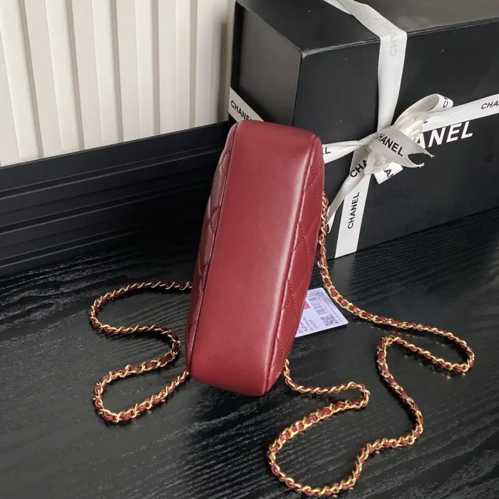 Chanel Women Mini Camera Case Shiny Lambskin Gold Tone Metal-Burgundy