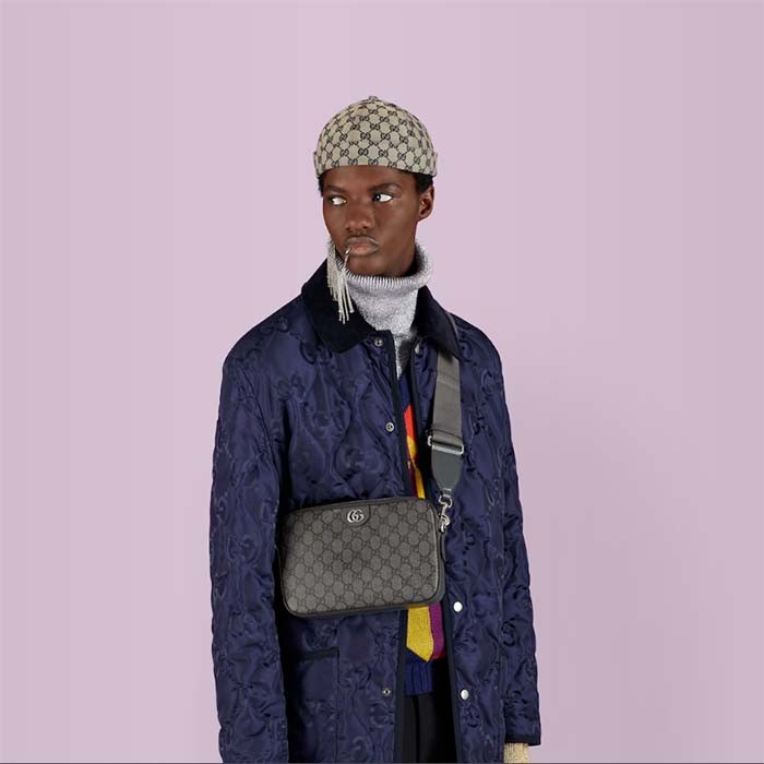 Gucci GG Unisex Ophidia GG Crossbody Bag Grey Black GG Supreme Canvas Double G