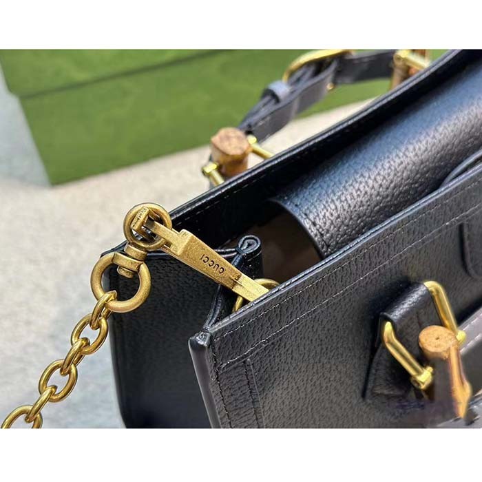 Gucci Women GG Diana Small Shoulder Bag Black Leather Double G