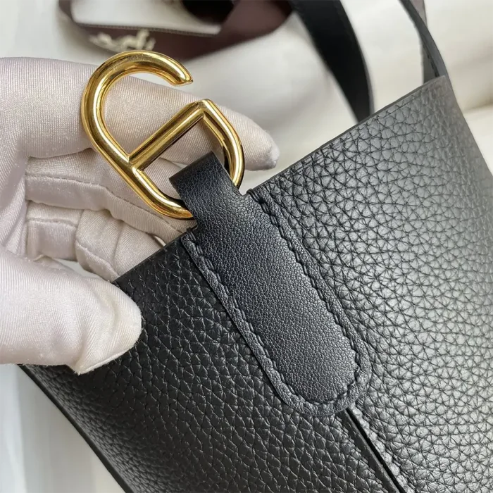 Hermes Women In the Loop 18 Handbag Clemence Leather-Black/Gold