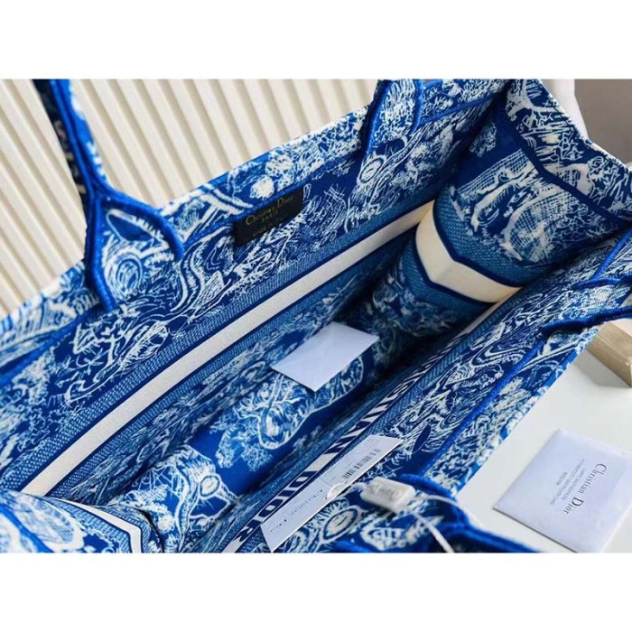 Dior Unisex CD Large Book Tote Fluorescent Blue Toile De Jouy Transparent Canvas