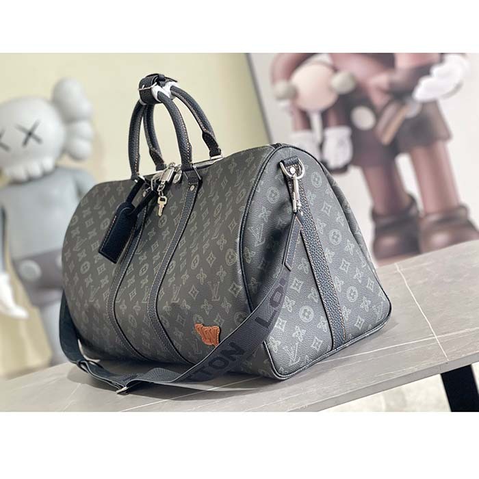 Louis Vuitton LV Unisex Keepall Bandoulière 50 Dark Green Monogram Coated Canvas Cowhide