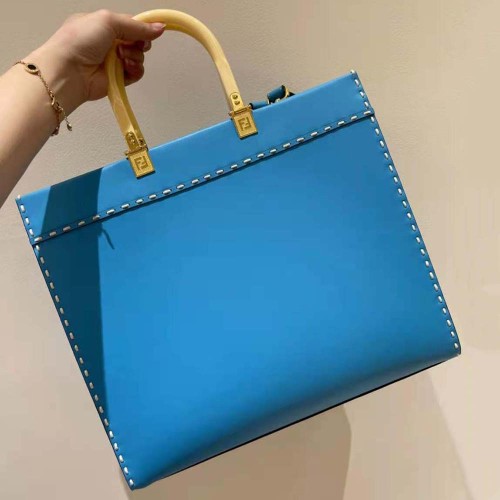 Fendi Women Sunshine Medium Leather Shopper-Blue