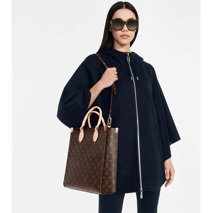 Louis Vuitton LV Unisex Sac Plat PM Monogram Coated Canvas Natural Cowhide Leather Textile Lining