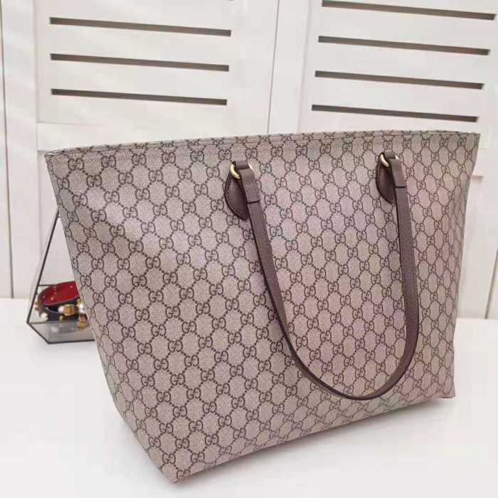 Gucci GG Women Ophidia GG Medium Tote in Beige/Ebony Soft GG Supreme