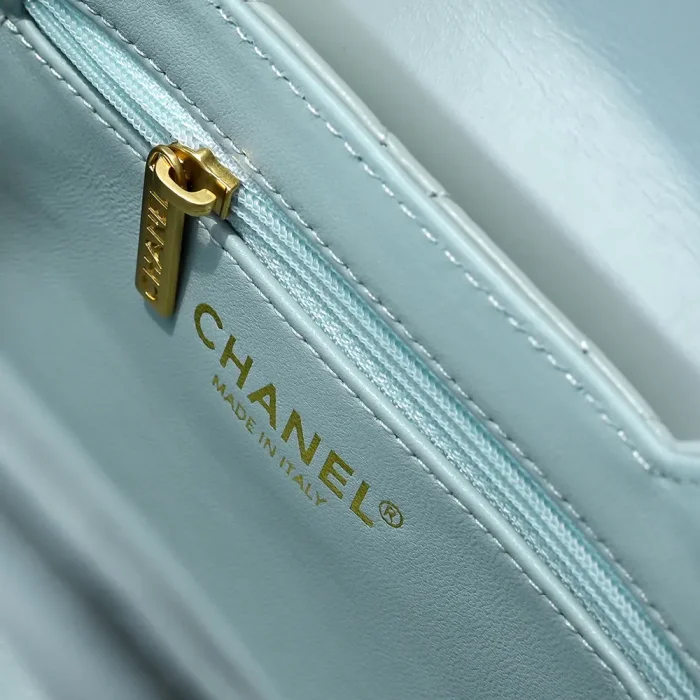 Chanel Women CC Mini Kelly Shopping Bag Shiny Aged Calfskin-Blue