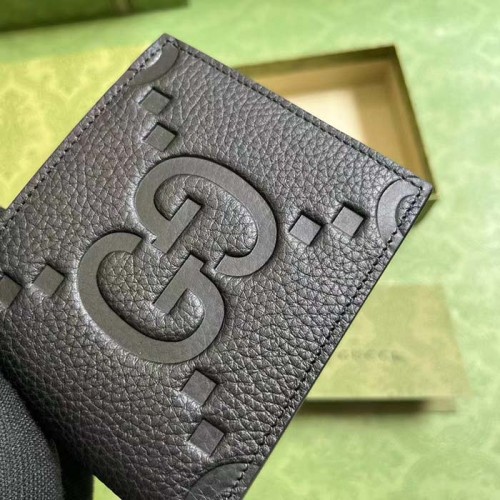 Gucci Unisex Jumbo GG Wallet Black Leather Moiré Lining