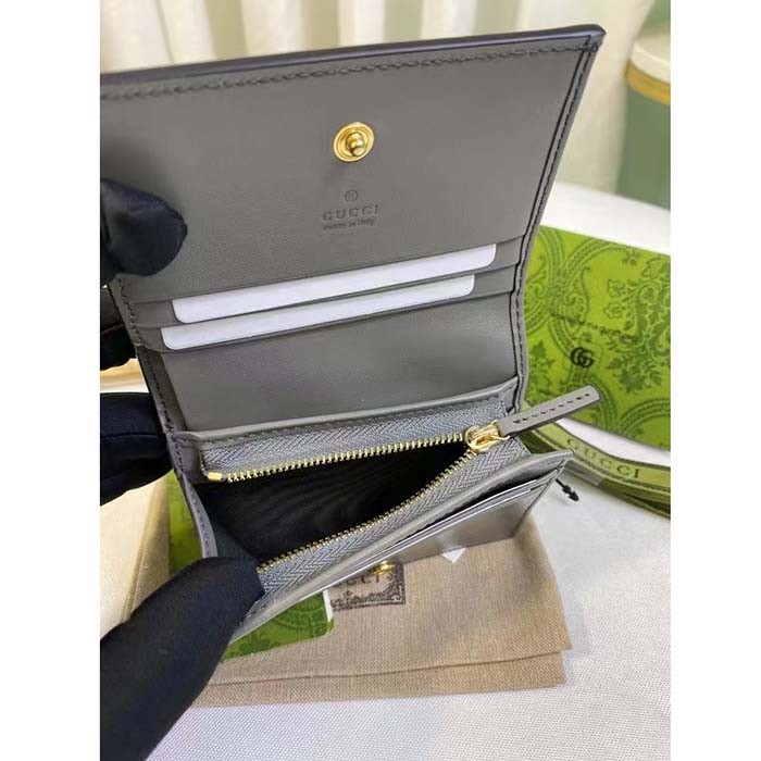 Gucci Unisex GG Marmont Card Case Wallet Grey GG Matelassé Leather Double G