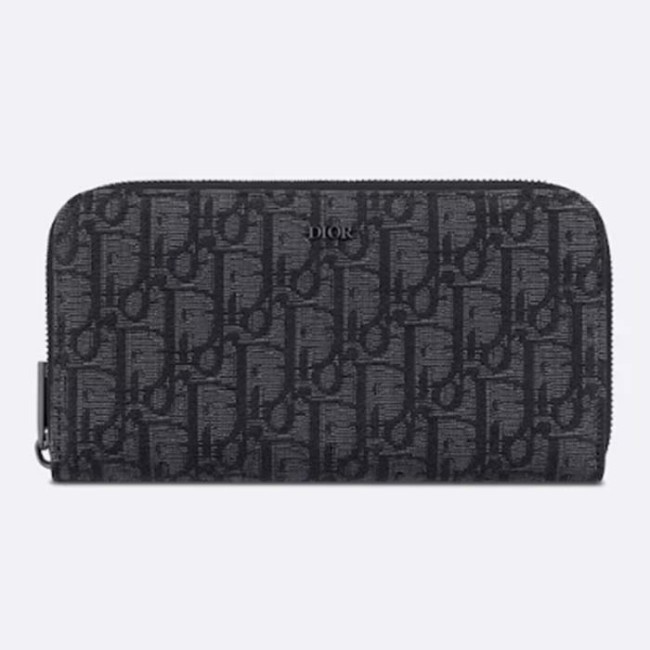 Dior Unisex CD Zipped Long Wallet Black Dior Oblique Jacquard